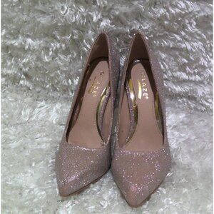 Glaze sparkly rose gold/pale pink pointed high heels